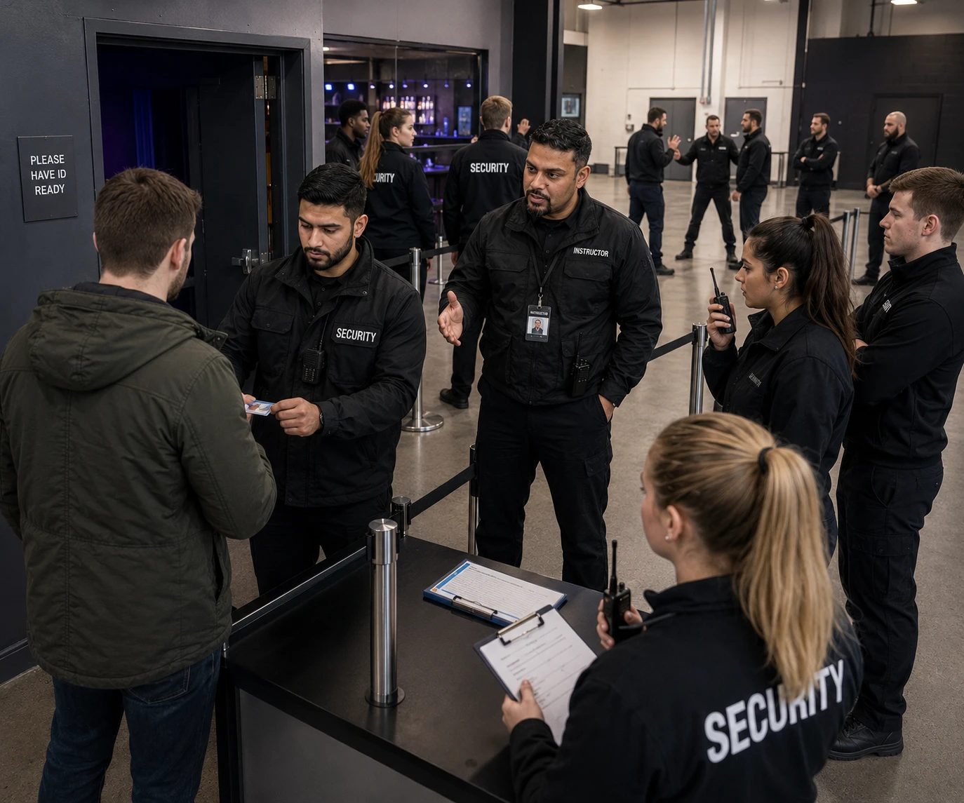 EFAW and Door Supervision trainees practising emergency first aid and incident response during a UK security training course